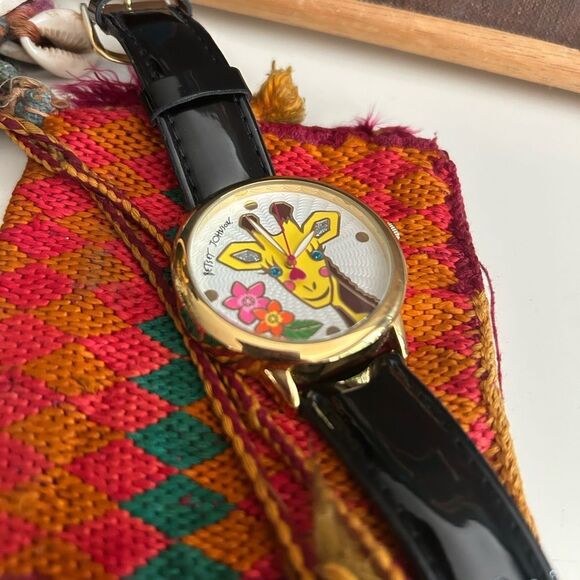 Betsey Johnson Gold and Black Giraffe Watch Leather - Picture 7 of 16